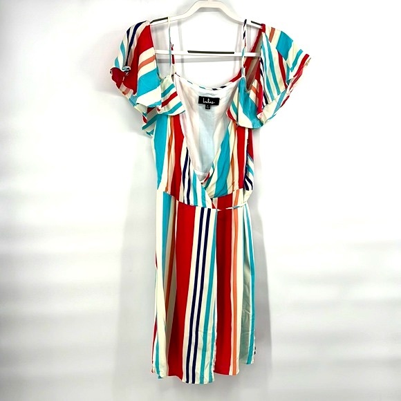 Lulus stripe colorful wrap dress size large - Picture 2 of 9